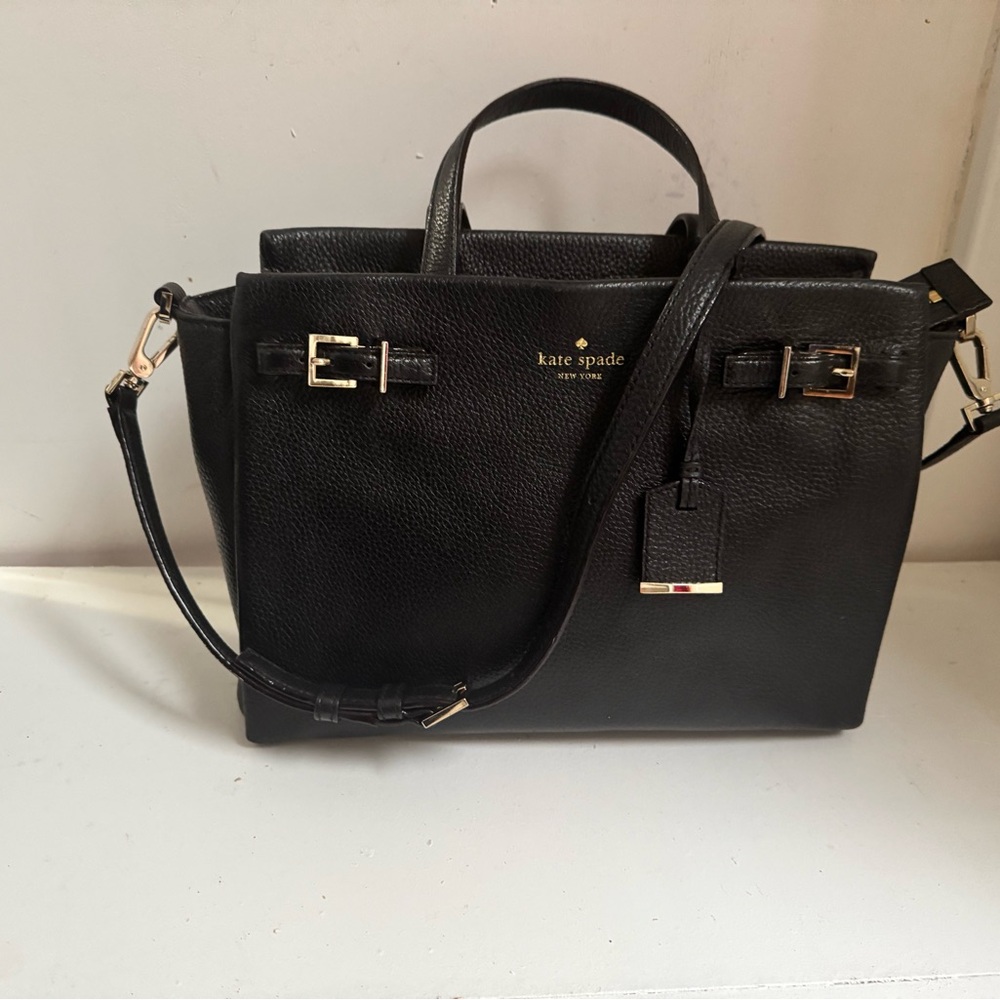Kate Spade Black Satchel with Structured Design and Top Handles